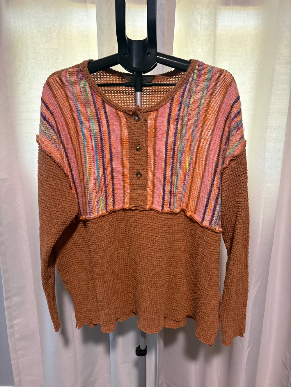 Davi & Dani Oversized Boho Tunic Waffle Knit Shirt Size Large